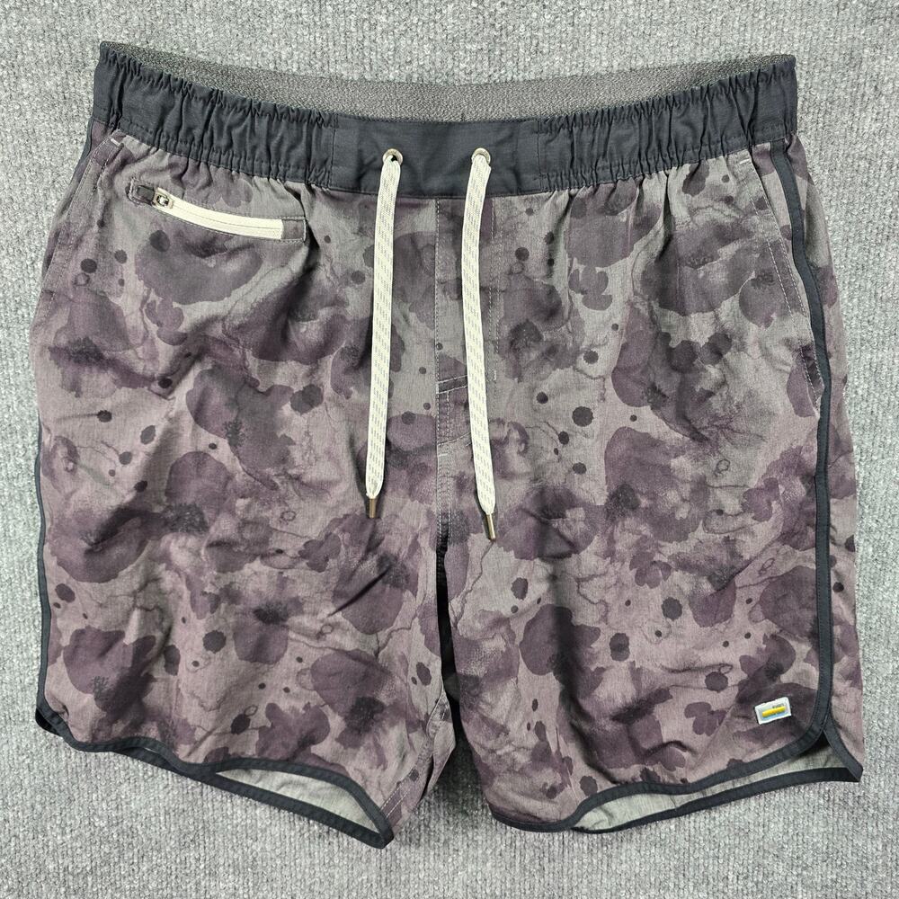 Vuori Banks Shorts Mens Large Gray Camo Drawstring Gym 7" Stretch Running Pocket